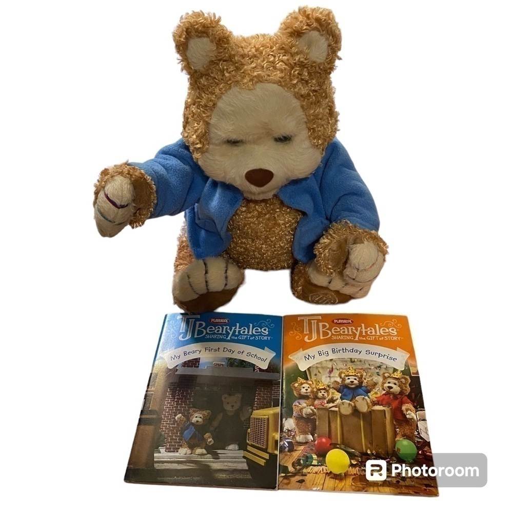 Vintage TJ Bearytales Storytelling Bear Kids Toy Animated Plush W/ Books